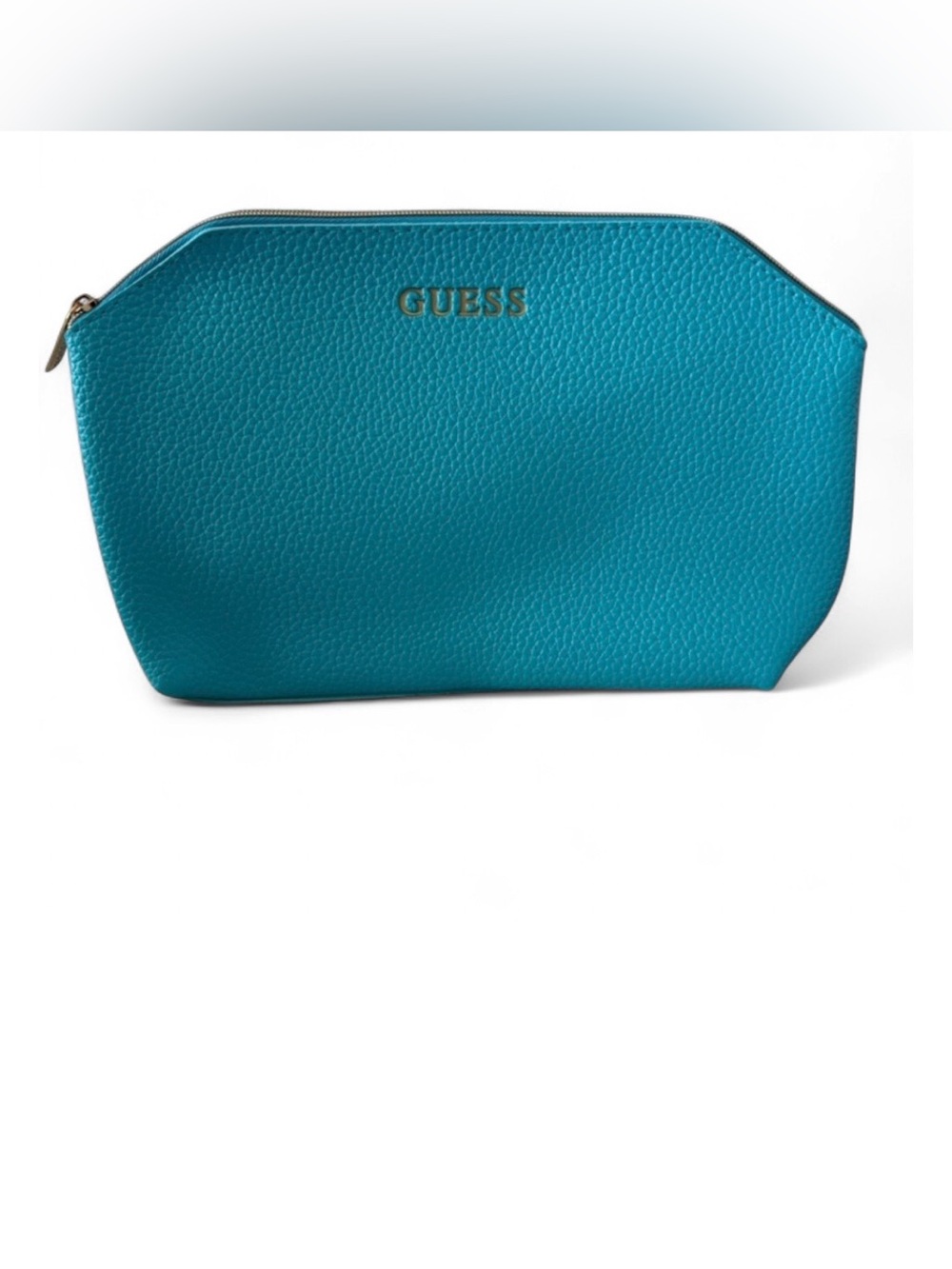GUESS Turquoise Pebbled Cosmetic Pouch with Gold Logo